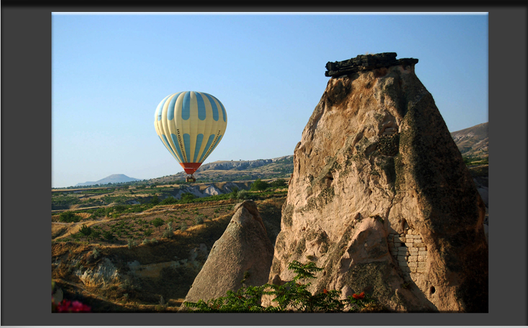 Cappadocia Uchisar Village, Pigeon Valley with Fairy Chimney from the Balloon