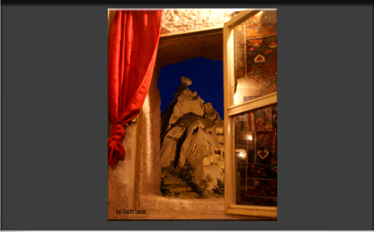 Cappadocia, fairytale-like View through the window, Sapka Kale, Uchisar Castle